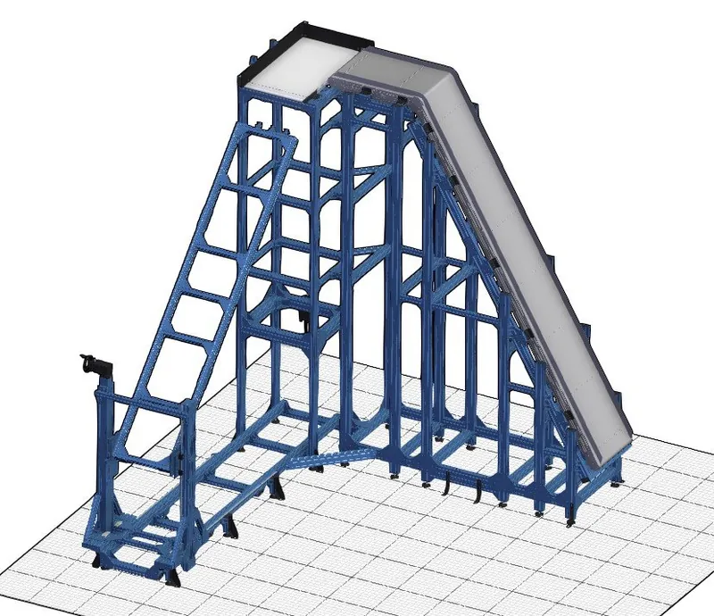 Automated parts handling conveyor and elevator structure — CAD design model